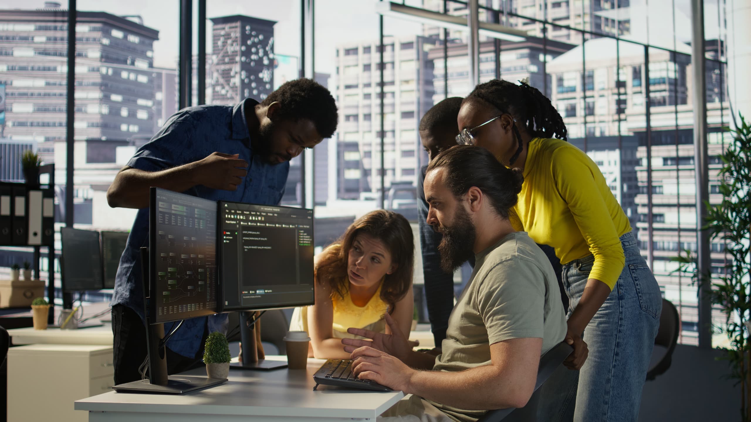 A diverse enterprise team working through a data project together